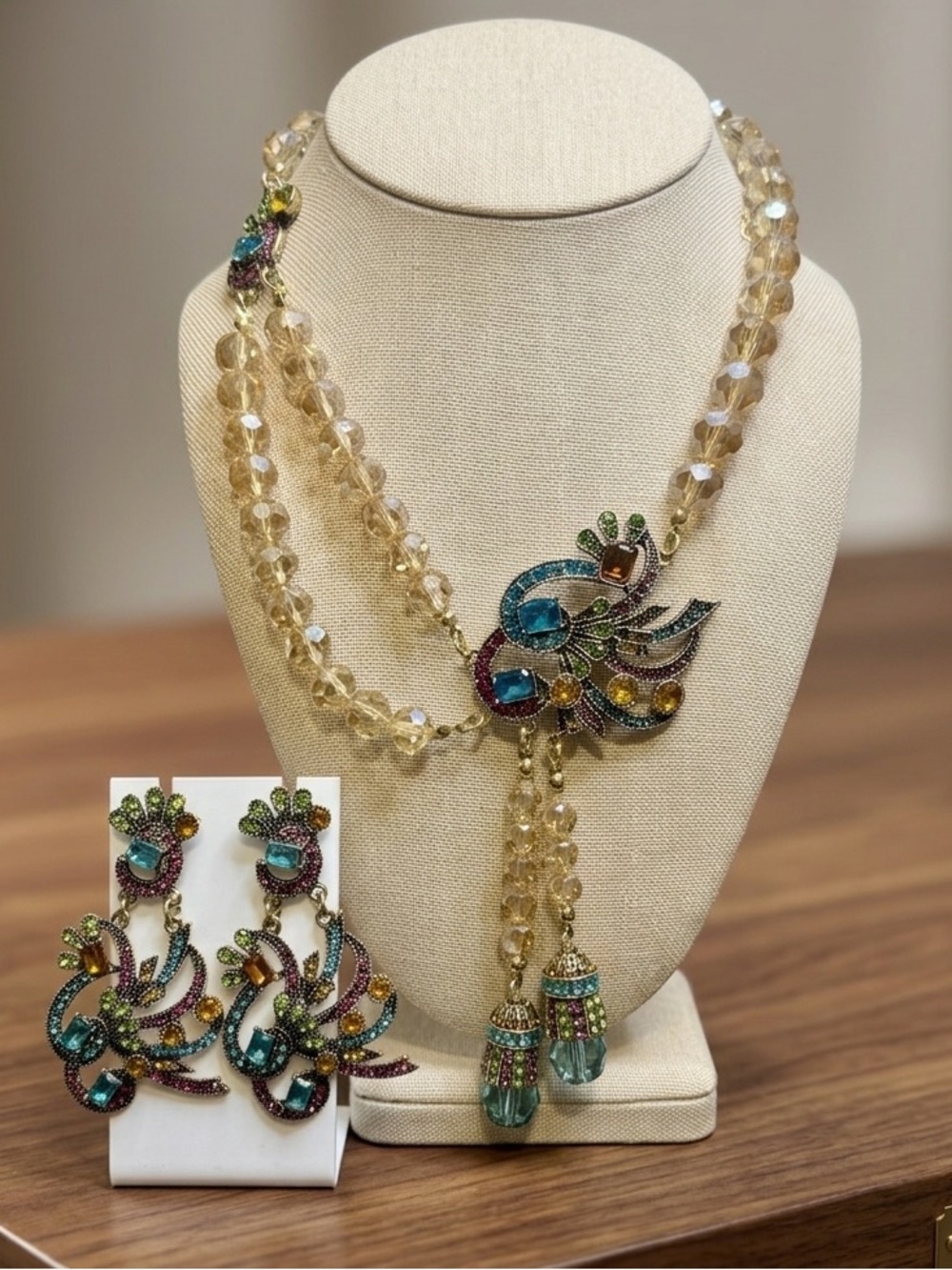 Multicolor Crystal Statement Necklace and Earrings Set
